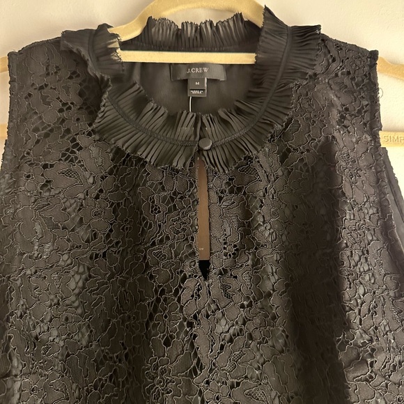 NWT J. Crew Sleeveless Lace Ruffle Neck Top in Black, size: M - Picture 4 of 5